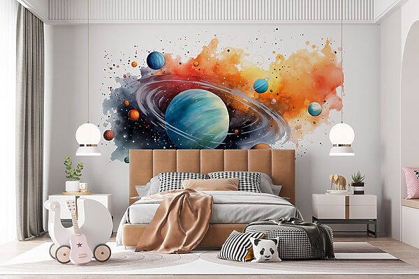 Akvarel planet a hvězd Fototapeta Akvarel planet a hvězd