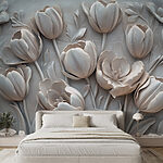 Fototapeta Bílá květinová řezba na zdi