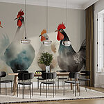Fototapeta Skupina kuřat s červeným a bílým peřím