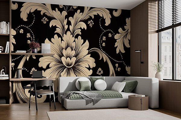 Elegantní květinový design na černém pozadí Fototapeta Elegantní květinový design na černém pozadí