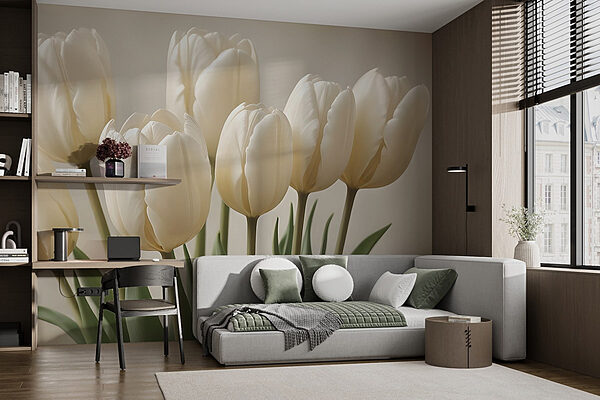 Skupina bílých tulipánů Fototapeta Skupina bílých tulipánů
