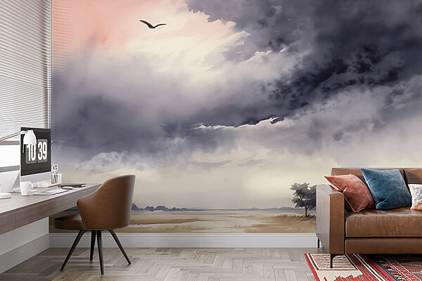 Pták letící nad polem Fototapeta Pták letící nad polem