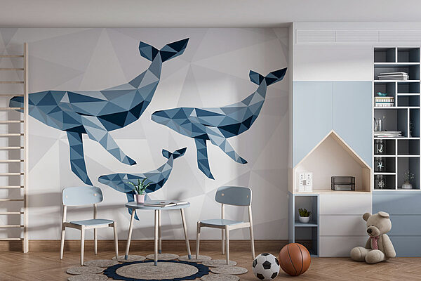 Skupina velryb ve stylu low poly Fototapeta Skupina velryb ve stylu low poly