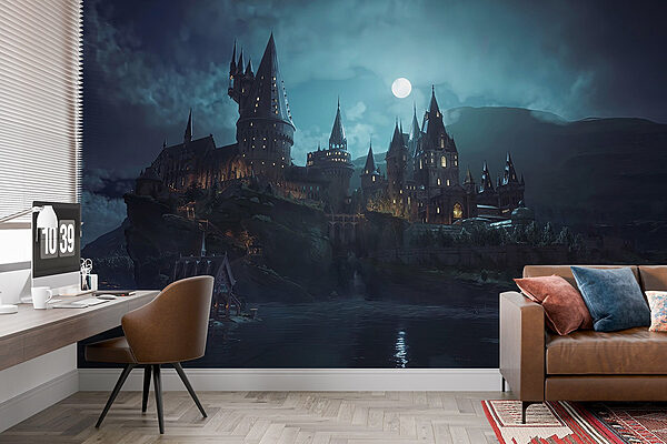 Hrad na kopci s měsícem na obloze Fototapeta Hrad na kopci s měsícem na obloze