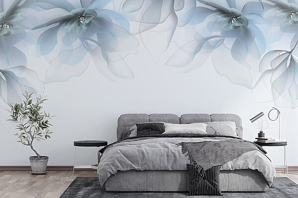 Fototapeta Skupina květin s bílými a modrými květy