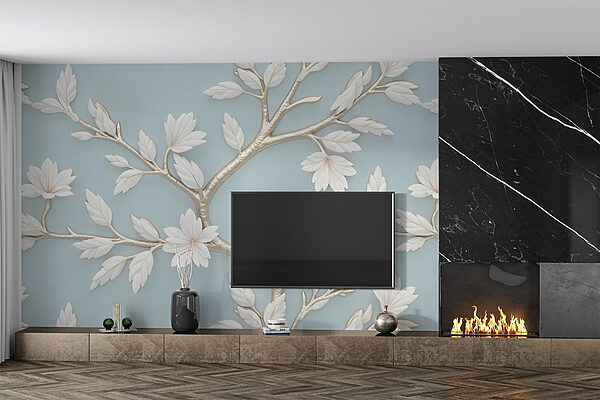 Fototapeta Strom s bílými listy a květy