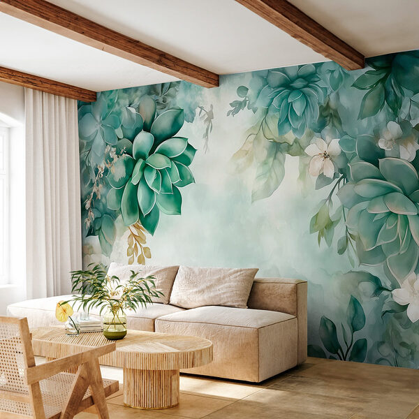 Fototapeta Malování zelených rostlin a květin