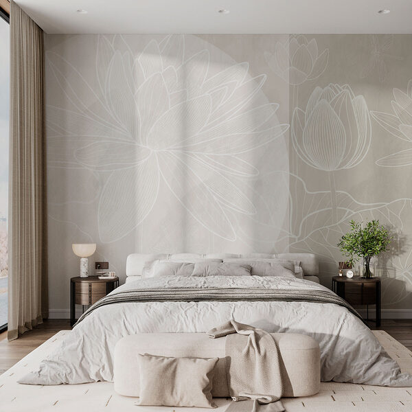 Fototapeta Kresba bílých květin na šedém pozadí