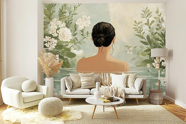 Fototapeta Fototapeta Žena ve vodě s květinami (SKU: w03014)