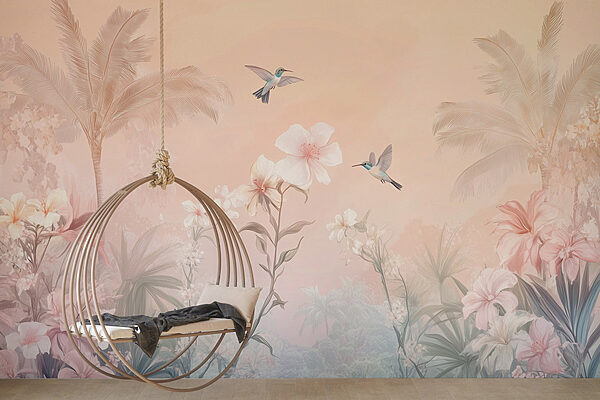 Fototapeta Skupina ptáků letících nad květinami