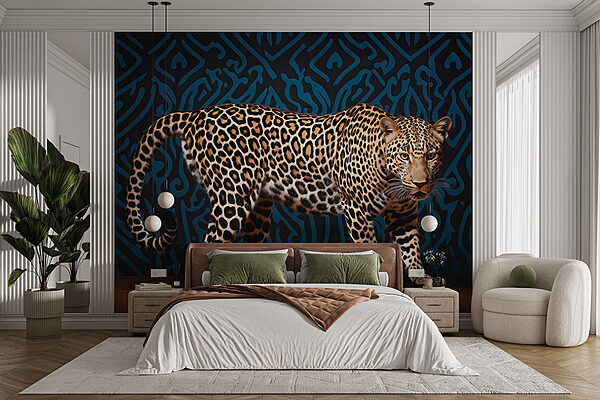 Leopard stojící na dřevěné podlaze Fototapeta Leopard stojící na dřevěné podlaze