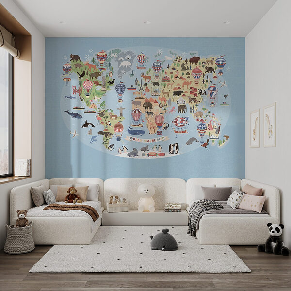 Mapa světa se zvířaty Fototapeta Mapa světa se zvířaty