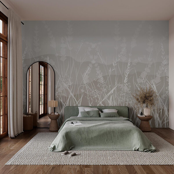 Travnaté pole s horami v pozadí Fototapeta Travnaté pole s horami v pozadí