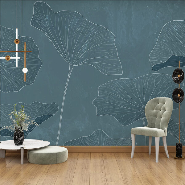 Skupina listů na modrém pozadí Fototapeta Skupina listů na modrém pozadí