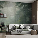 Fototapeta Mlžný les se stromy a rostlinami