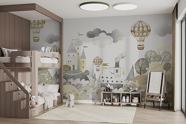 Fototapeta Akvarelová malba hradu a horkovzdušných balónů