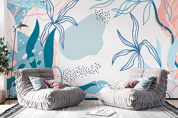 Fototapeta Modrý a růžový květinový vzor