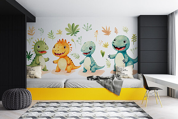 Skupina kreslených dinosaurů Fototapeta Skupina kreslených dinosaurů