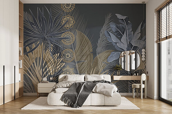 Klidný botanický design na tmavém pozadí Fototapeta Klidný botanický design na tmavém pozadí
