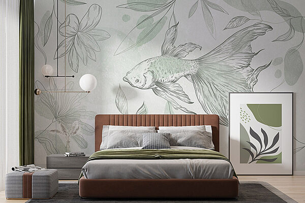 Fototapeta Ryby a rostliny na zdi