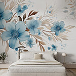 Fototapeta Malba modrých květů a hnědých listů