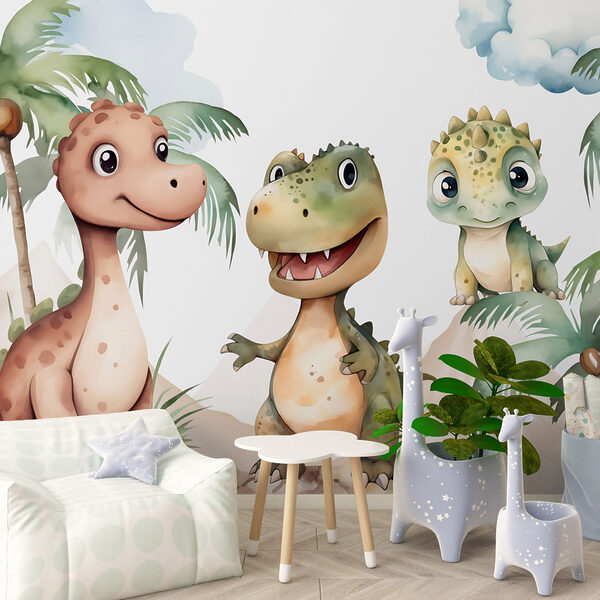 Skupina dinosaurů stojících na skalách Fototapeta Skupina dinosaurů stojících na skalách