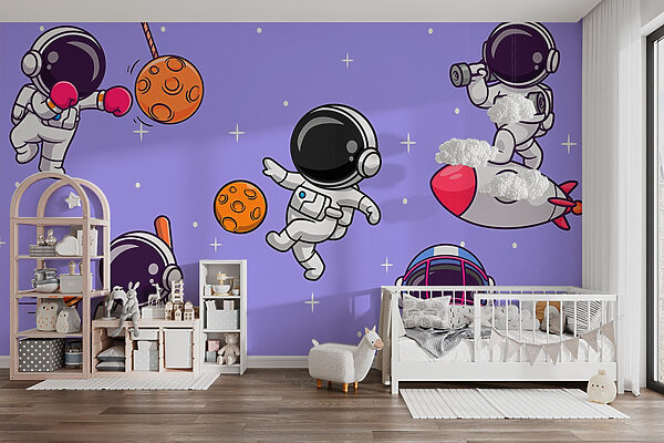 Karikatura astronautů ve vesmíru Fototapeta Karikatura astronautů ve vesmíru