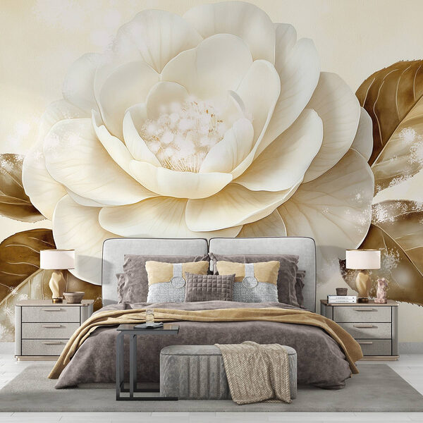 Fototapeta Bílý květ s hnědými listy