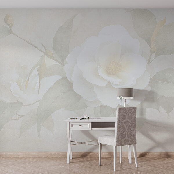 Fototapeta Bílý květ se zelenými listy