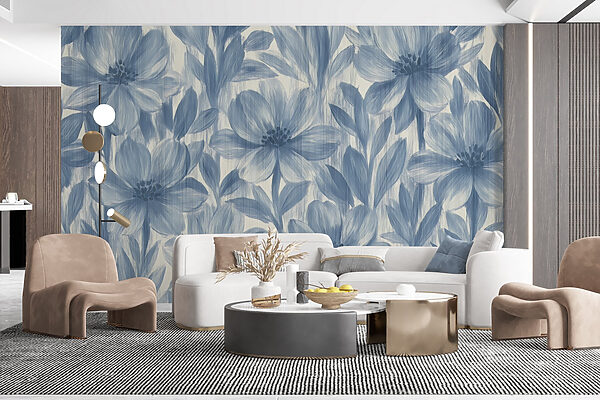 Fototapeta Živé květinové vzory v modrých odstínech