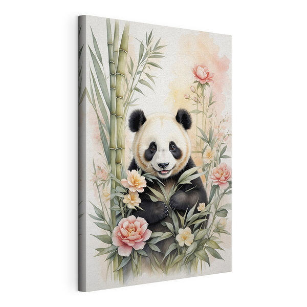 Obraz Panda s květinami a bambusem