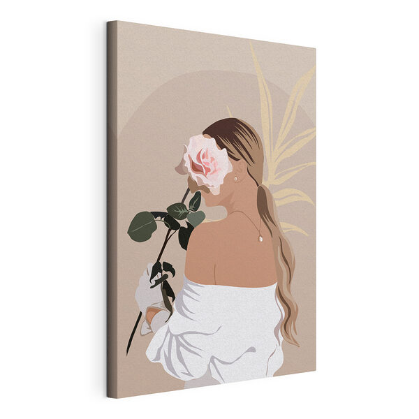 Obraz Elegantní žena s růžovou růží (SKU: s36366) Obraz Obraz Elegantní žena s růžovou růží (SKU: s36366)