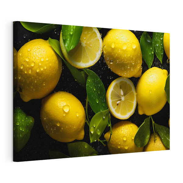 Obraz Čerstvé citrony s kapkami a lístky