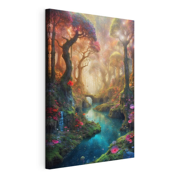 Tajemný lesní potok s květinami Obraz Tajemný lesní potok s květinami