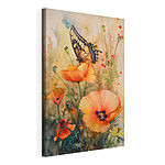 Obraz Motýl odpočívající na zářivých mákových květech
