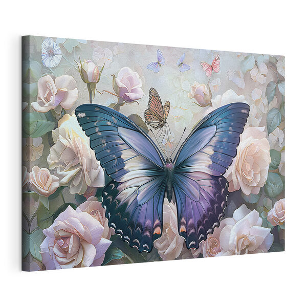 Motýli tančící mezi pastelově zbarvenými květy Obraz Motýli tančící mezi pastelově zbarvenými květy