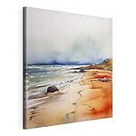 Obraz Akvarel znázorňující pláž se skalami a vodou