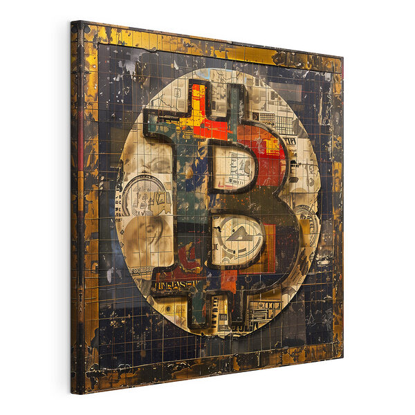 Obraz Koláž symbolů bitcoinu s texturami