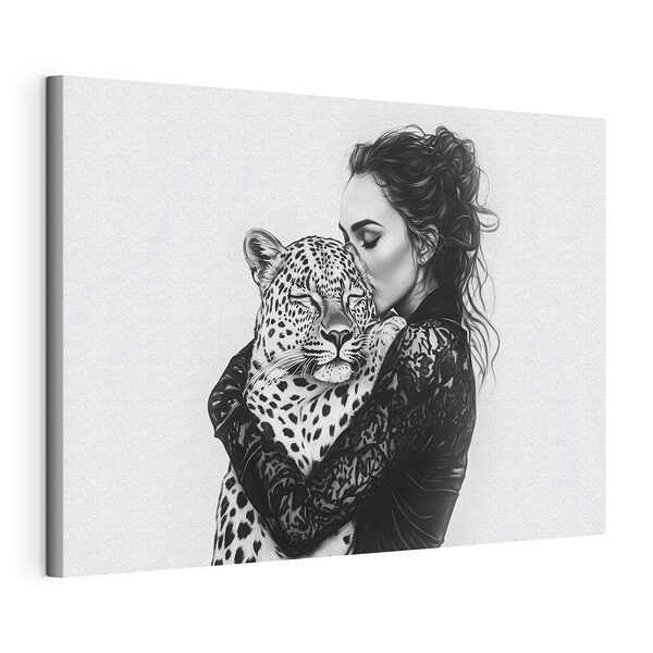 Obraz Žena objímající leoparda