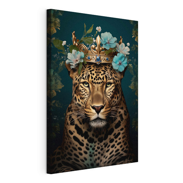 Leopard s korunou a květinami Obraz Leopard s korunou a květinami