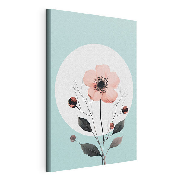 Růžový květ s černým středem a listy Obraz Růžový květ s černým středem a listy