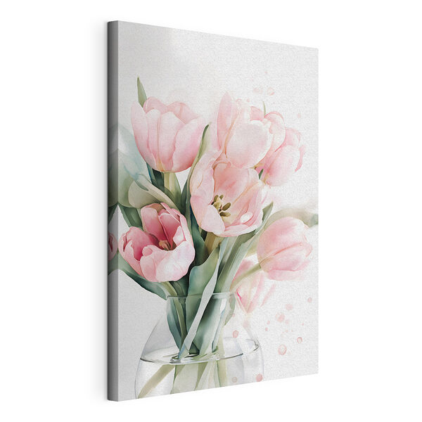 Jemně růžové tulipány ve váze Obraz Jemně růžové tulipány ve váze